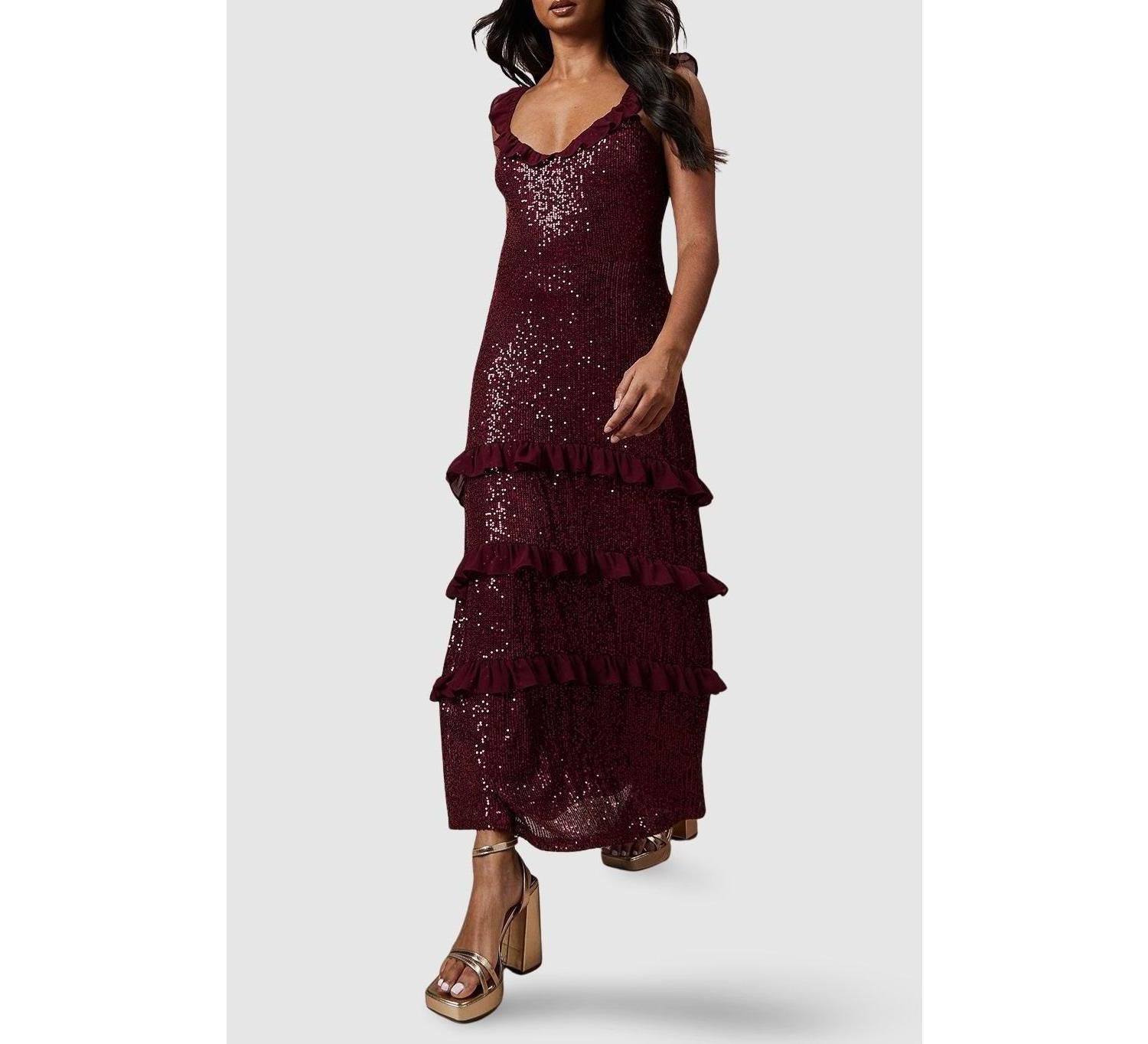Women's Occasion Sequin Ruffle Midaxi Dress