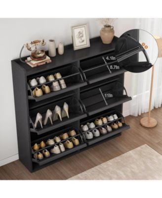 Shoe Cabinet with 6 Flip Drawers, Wooden Shoe Organizer Cabinet with Adjustable Shelf, Shoe Storage for Entryway, Hidden Shoe Cabinet