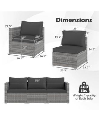 Outdoor 3-Piece PE Rattan Sectional Sofa Set with Cushions