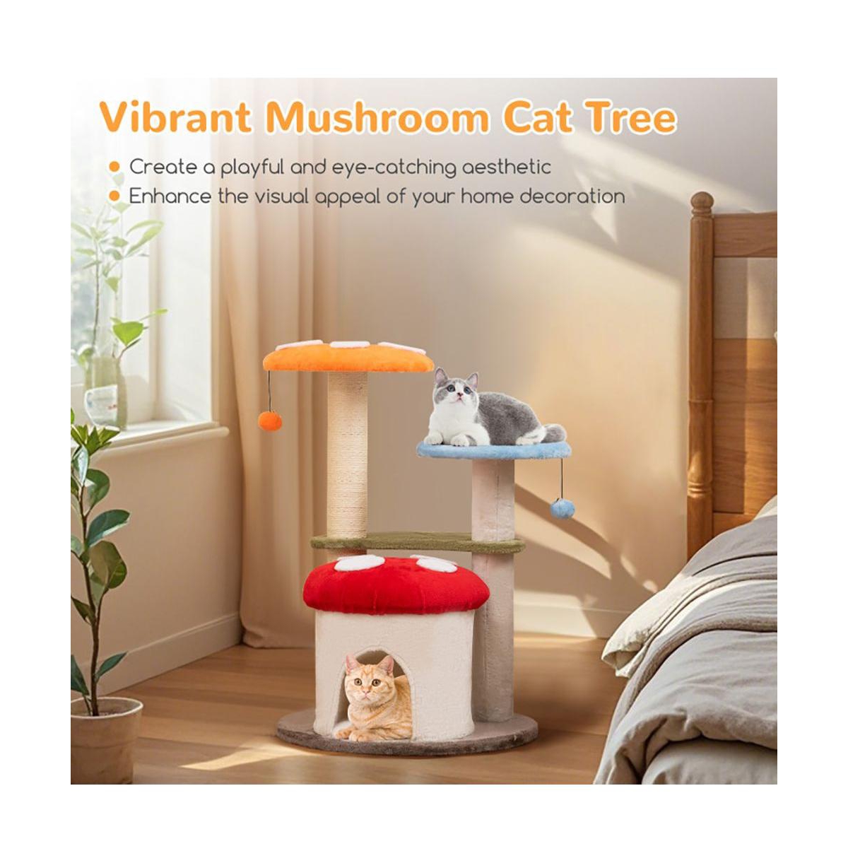 Aostirmotor 35" Cat Tower with Sisal Scratching Posts, Condo & Padded Platforms, Indoor Cat Tree