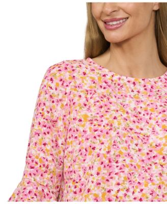 Women's Ruffle Cuff Crew Neck Blouse