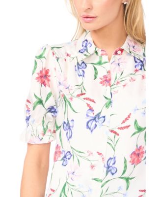 Women's Puff Sleeve Button-Down Collared Top