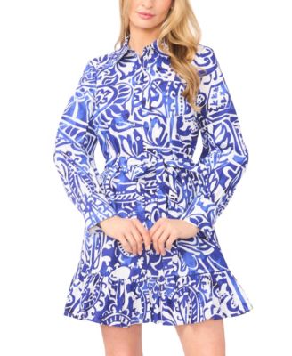 Women's Collared Button-Down Ruffle Hem Mini Dress