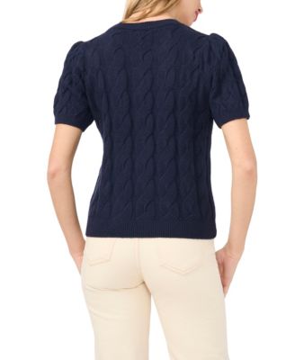 Women's Cable Puff-Sleeve Crew Neck Sweater