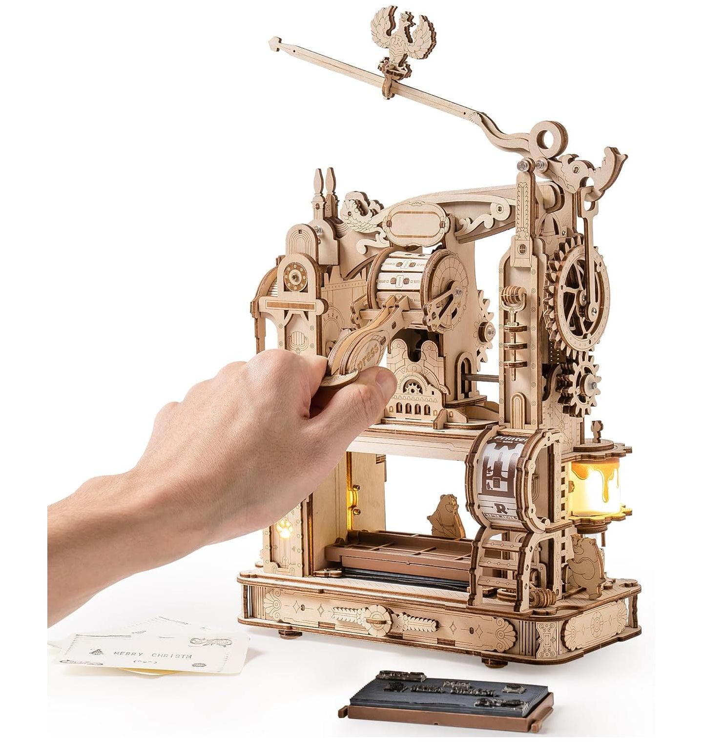 Детские конструкторы Robotime Printing Press 303-Piece 3D Wooden Mechanical Puzzle, от 14 лет, цвет: Бежевый — фото 1