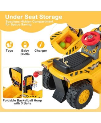 6V Kids Ride On Excavator Fun Digger with Folding Basketball Hoop