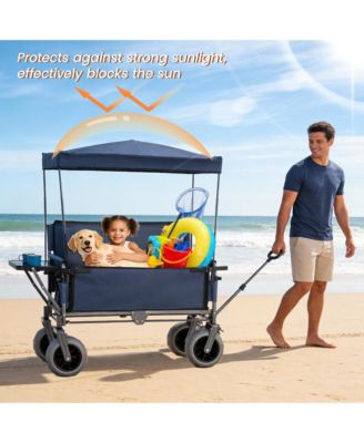 Collapsible Wagon - Heavy-Duty Seat Wagon with Canopy and Rear-Mounted Folding Tabletop, 500lbs Heavy-Duty for Camping, Garden