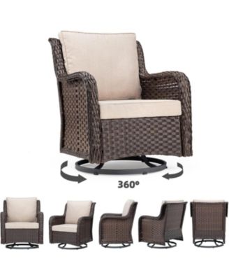 Swivel Wicker Glider Patio Chairs, 3 Piece Outdoor Wicker Rattan Swivel Rocking Chair Set, 360-Degree Rocking Chair, Armored Glass Side Table