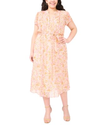 Plus Size Split V-Neck Midi Dress