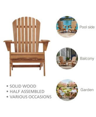 Outdoor Wooden Folding Adirondack Chair Set of 2 with BackRest, Wood Patio Chair for Garden Backyard