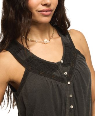 Women's Lace Yoke V-Neck Top