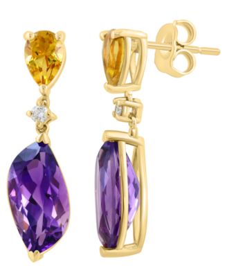 Amethyst (3-5/8 ct. t.w.), Citrine (5/8 ct. t.w.) and Diamond (1/20 ct. t.w.) Drop Earrings in 14k Yellow Gold