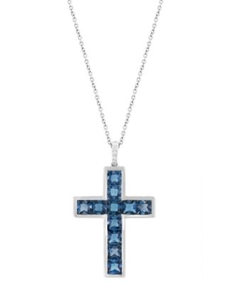 Citrine (3-1/10 ct. t.w.) and Diamond Cross Pendant Necklace in Gold Over Silver (also available in London Blue Topaz and Smoky Quartz)