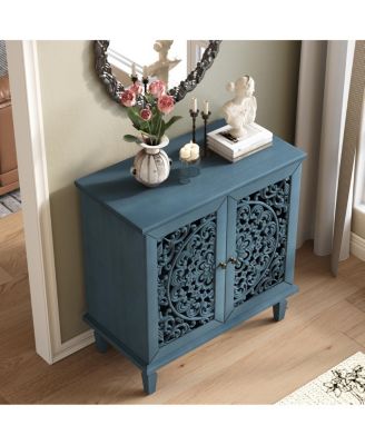 Vintage Carved Accent Cabinet, 2-Door Display Storage Sideboard