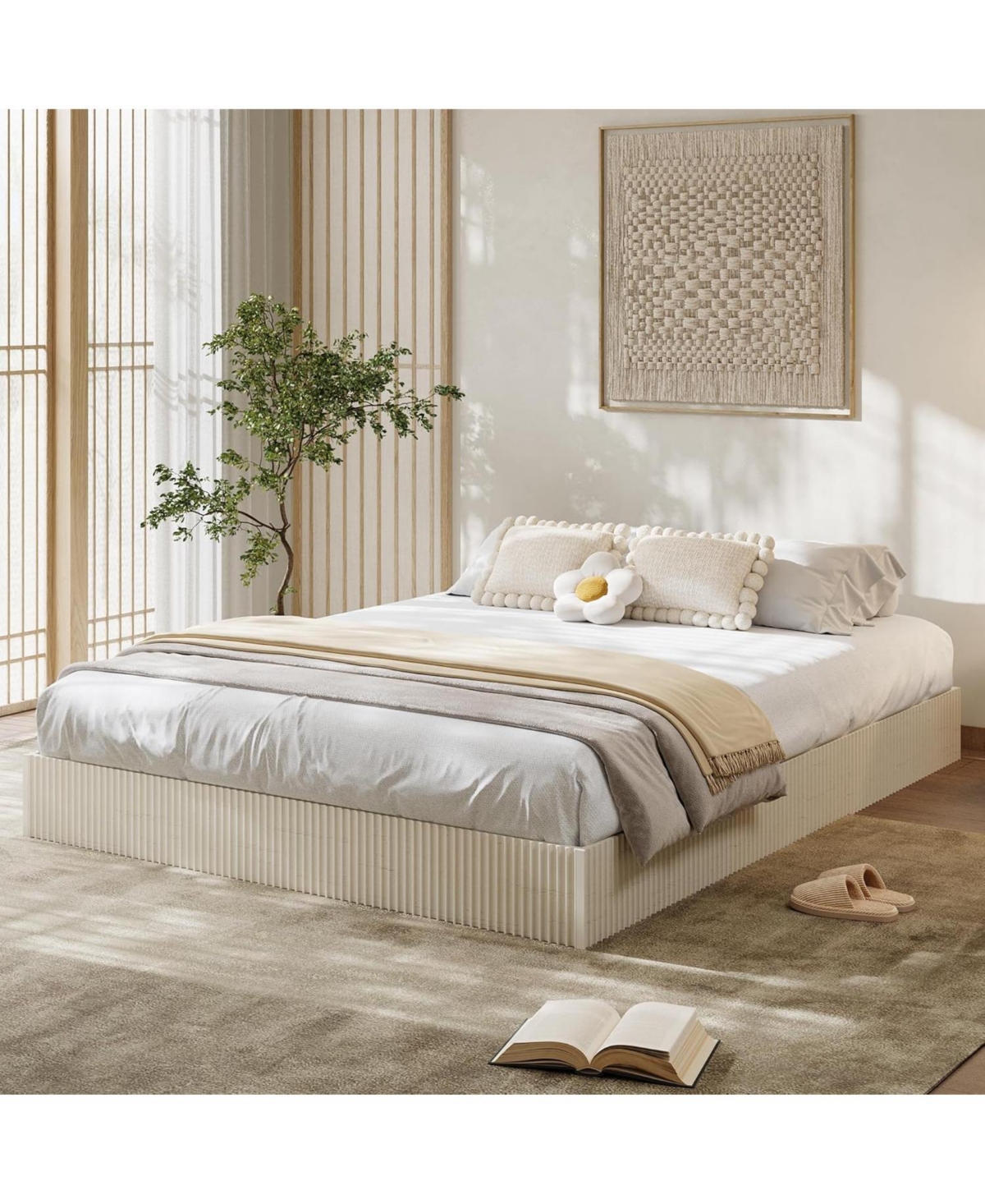 gaomon Wood Platform Bed with Fluted Design, Low Profile BedFrame, Minimalist Base Noise-Free, Easy Assembly
