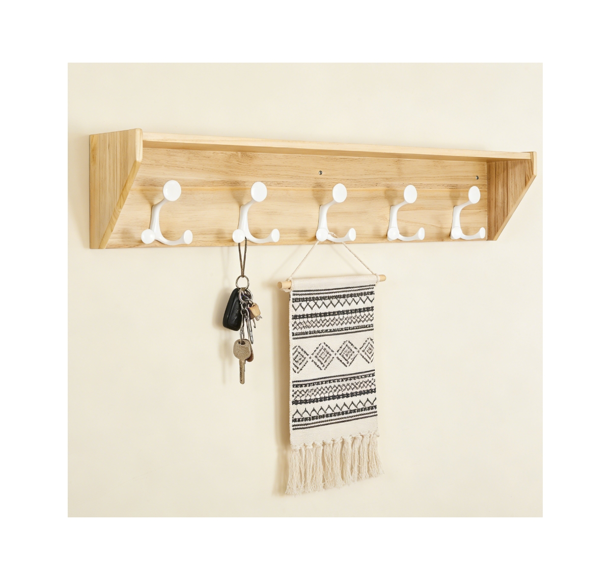 Yigii Lightweight Hardwood Coat Rack with 5 Hooks for Entryways