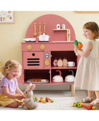 Play Kitchen for Kids, Wooden Kitchen Playset with Stove, Faucet, Sink, Microwave & Oven