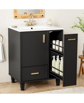 24" Bathroom Vanity with Ceramic Sink, Deep Drawer and Pull Out Basket