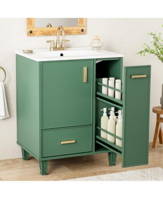 24" Bathroom Vanity with Ceramic Sink, Deep Drawer & Pull-Out Basket