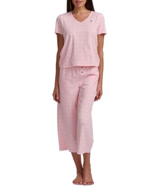 Women's 2-PC. Short-Sleeve T-Shirt & Wide-Leg Cropped Pants Pajama Set