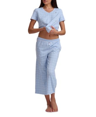 Women's 2-Piece Short-Sleeve T-Shirt & Wide-Leg Cropped Pants Pajama Set