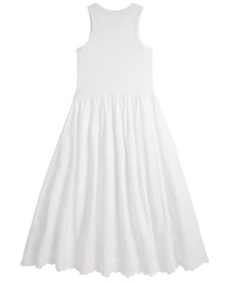 Girls' 7-16 Eyelet-Skirt Ribbed Cotton Maxi Dress