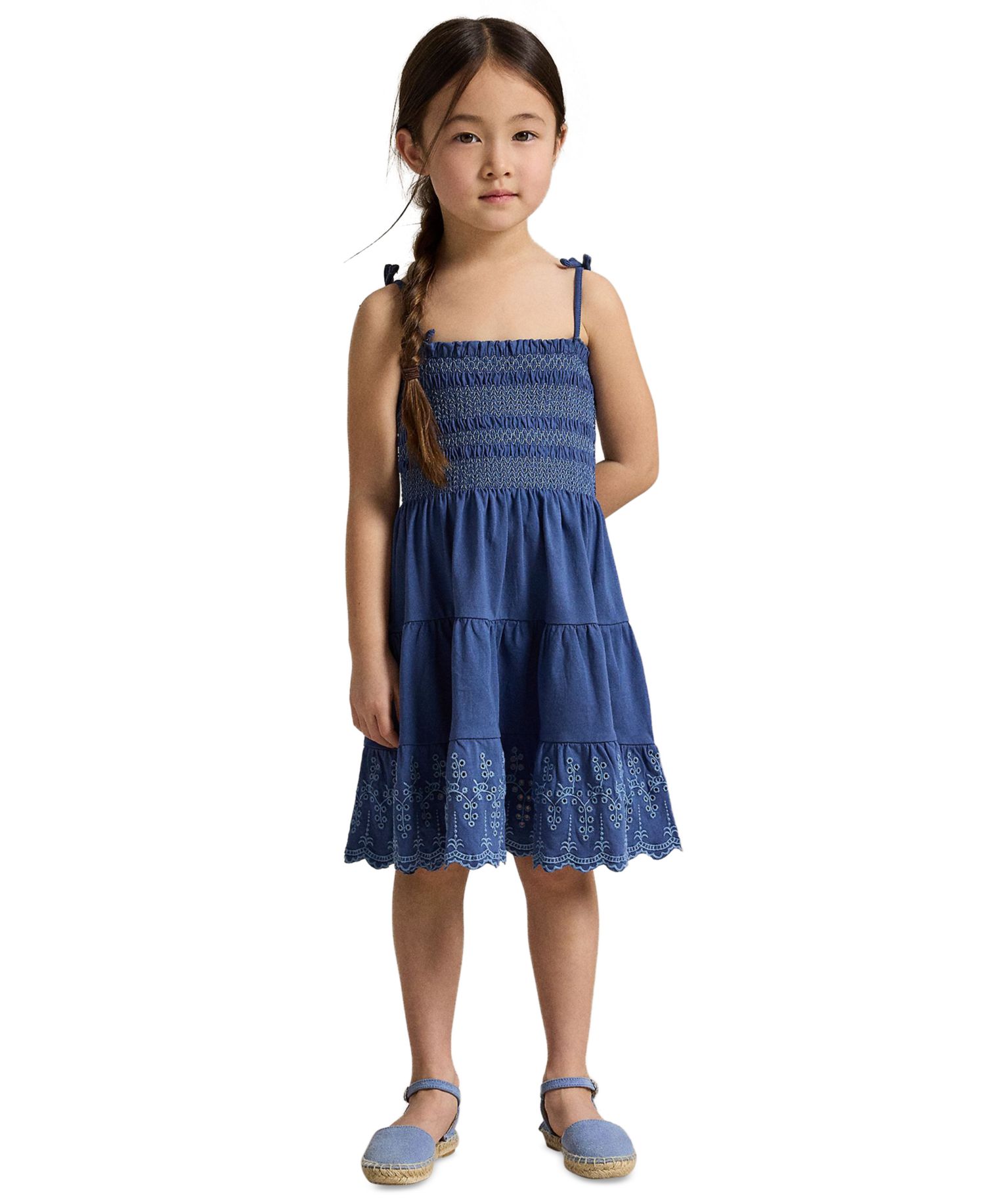 Girls' 2T-6X Smocked Eyelet Cotton Jersey Dress