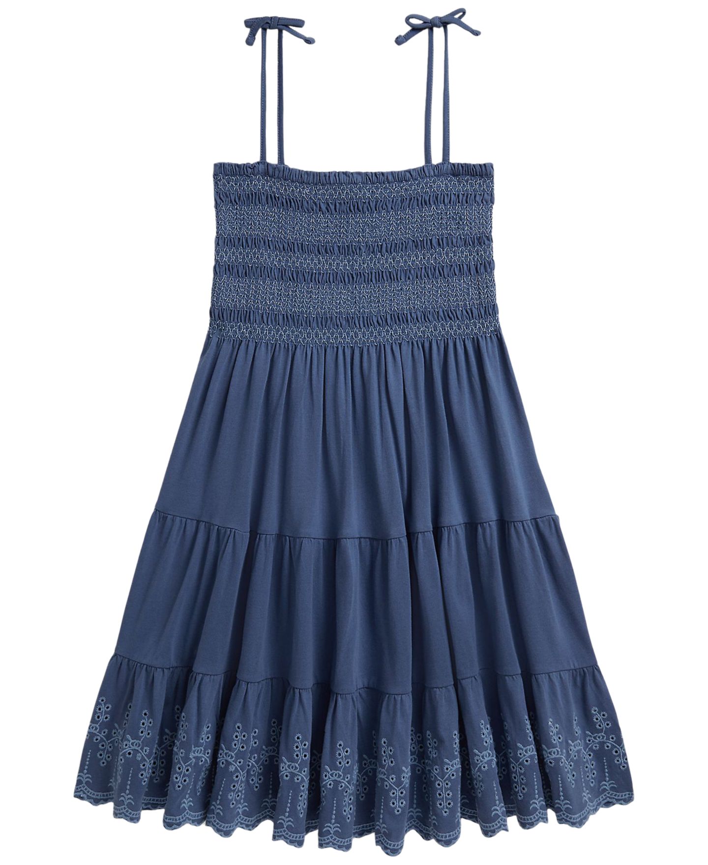 Платье Polo Ralph Lauren Smocked Eyelet Cotton Jersey Dress для девочек, цвет: Земляной синий — фото 5