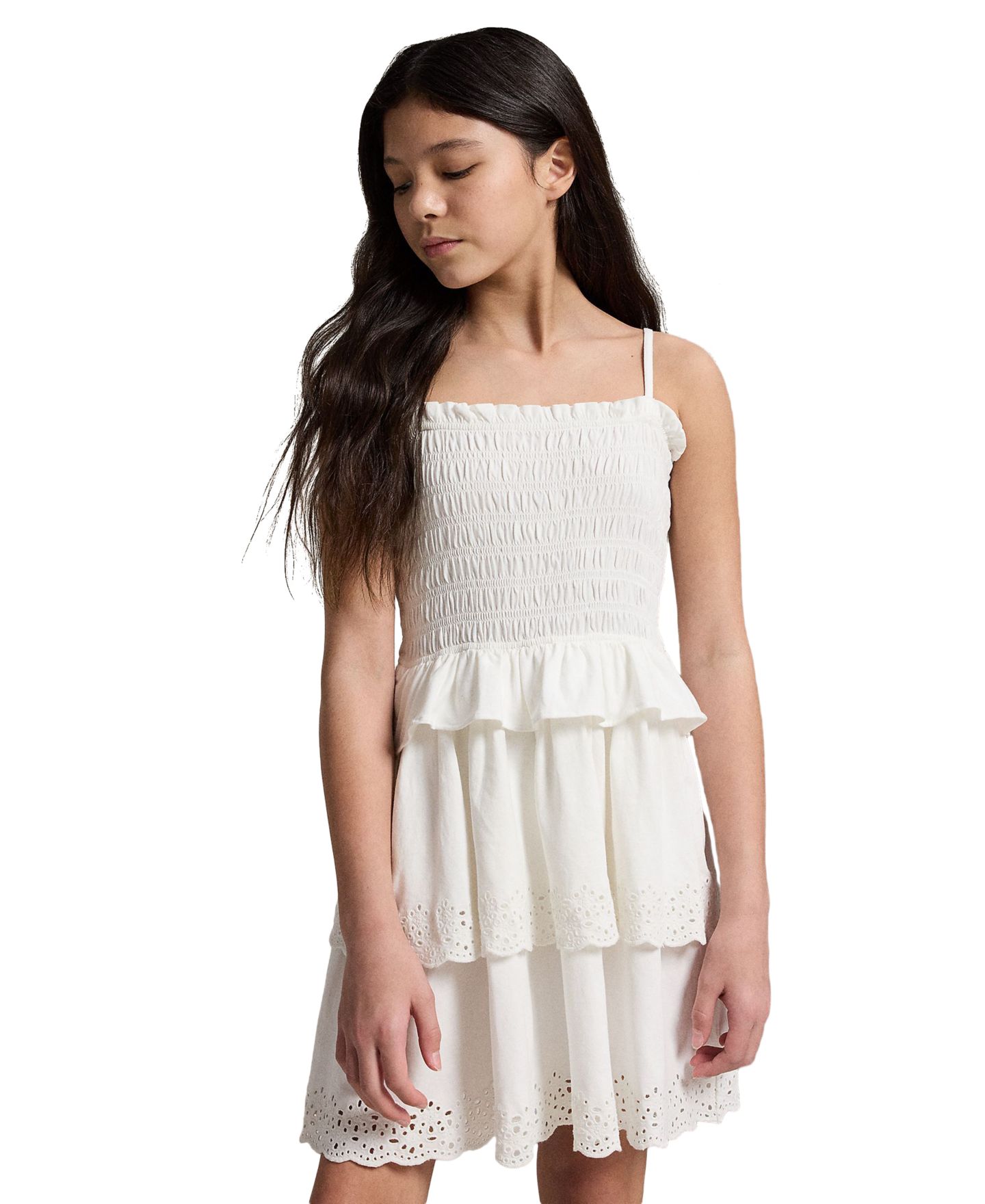 Платье Polo Ralph Lauren Smocked Cotton Jersey Dress для девочек, цвет: Белый — фото 3