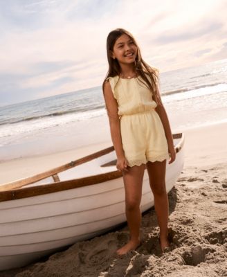 Girls' Flutter Sleeve Round Neck Eyelet Romper