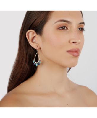 Sterling Sleeping Beauty and Lapis Open Pear Gemstone Lever Back Earrings