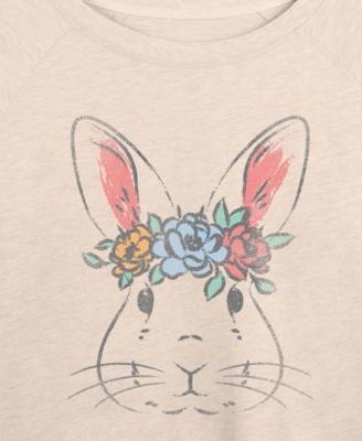 Plus Size Instant Message Bunny Face Vintage Faded French Terry Long-Sleeve T-Shirt