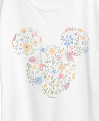 Plus Size Disney Mickey Mouse Floral Ears Vintage Faded Short-Sleeve Graphic T-Shirt