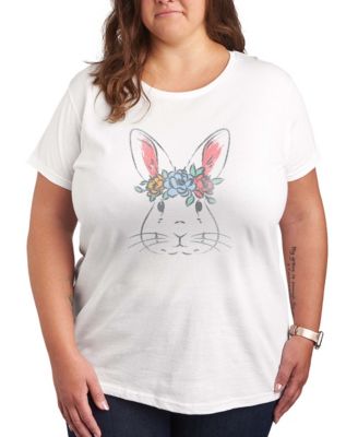 Plus Size Instant Message Bunny Face Vintage Faded Short-Sleeve Graphic T-Shirt
