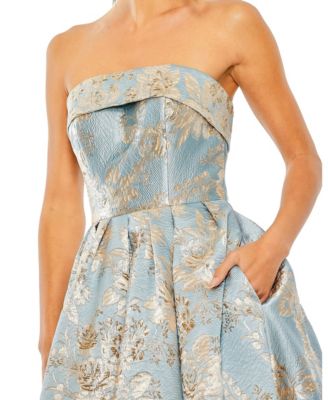 Petite Strapless Brocade Midi Dress with Pockets