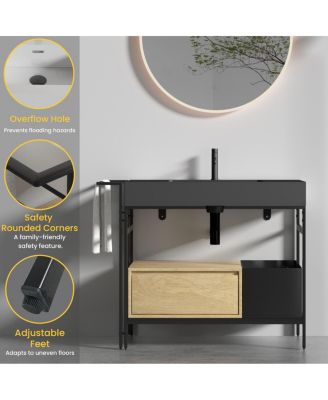 36'' Industrial Bathroom Vanity with Artificial Stone Sink, Modern Freestanding Bathroom Vanity without Faucet