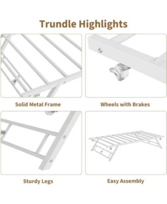 Twin Pop Up Trundle Bed Frame,Trundle Day Bed with Lockable Casters,Foldable Metal Platform