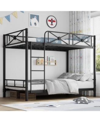 Metal Bunk Bed Twin Over Twin, Industrial Bunkbeds Heavy Duty Bed with Safety Guard Rails Space-Saving Design, Steel Bed for School, Bedroom