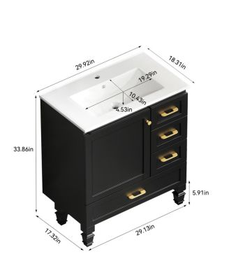  Modern Bathroom Vanity with Sink, Transitional MDF Cabinet, Ample Soft Close Storage, 1 Door 3 Drawers for Stylish Bathrooms