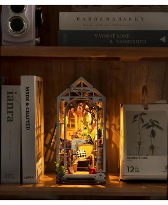 Book Nook Kit DIY Miniature House Kit, 3D Wooden Puzzle Garden House, Bookend Bookshelf Insert Decor, Diorama Kit Christmas Birthday Gift
