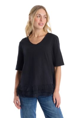 Women's Clothing V-Neck Mixed Media Tee