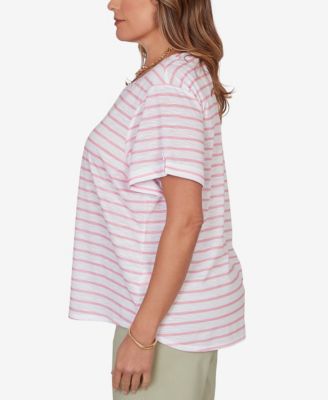 Plus Size Printed Slub Top with Banded Neck