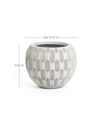 White and Beige Pattern 14.2-Inch Round Planter