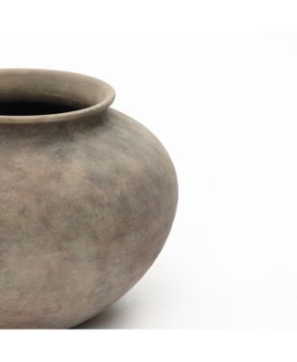 Rustic Ceramic Vase, 12.2" Wide Terracotta Pot with Earthy Gray-Brown Finish, Handcrafted