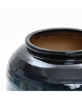 Blue Ripples Ceramic Vase, 17.3" High Elegant Centerpiece for Entryway or Living Room