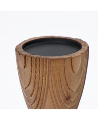 3-Piece Pine Wood with Rattan Pillar Candle Holder Set