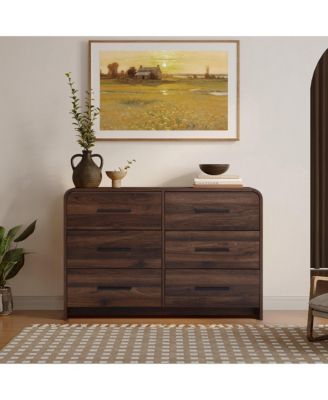Modern Walnut Finish 6-Drawer Dresser, Engineered Wood Storage Chest with Rounded Corners