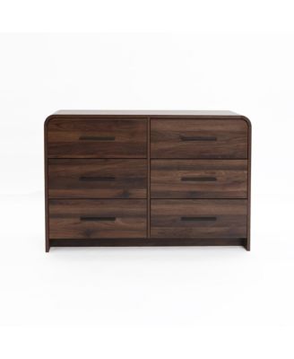 Modern Walnut Finish 6-Drawer Dresser, Engineered Wood Storage Chest with Rounded Corners
