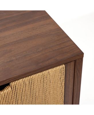 Walnut Finish MDF Wood with Rope Front 6-Drawer Horizontal Dresser