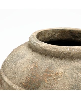 Weathered Terracotta Finish with Textured Ridges Round Vase Farmhouse Decor